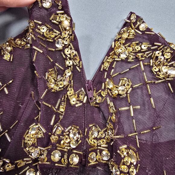 Betsy Adam Purple Formal Maxi Dress Beaded Sleeveless Padded Zip Women's Size 12 - Picture 9 of 15